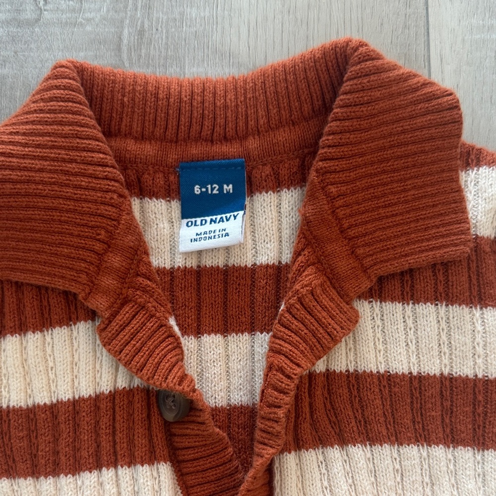 Striped Ribbed Knit Button Romper - Rust & Cream - Picture 2 of 2